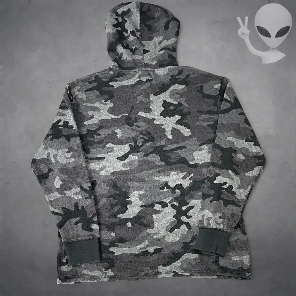 Polo Ralph Lauren Gray Camo Quarter Zip Thermal Hoodie Mens L Red Pony Waffle - Picture 6 of 7